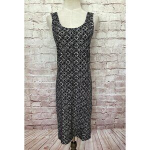 FOREVER 21 Black Cream Print Basic Midi Tank Dress Stretch Knit Size Small NEW